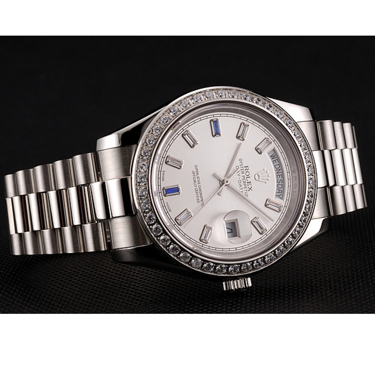 Best AAA Replica Sites Bezel Diamonds Rolex Steel Staineless 1454109 Bracelet Swiss Day-Date 0802